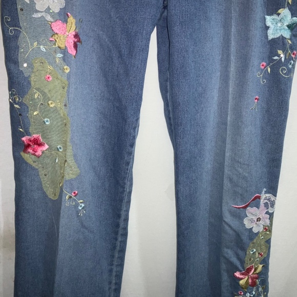 Lana Erica floral embroidered straight leg jeans Sz 14 mesh sequins - Picture 3 of 14
